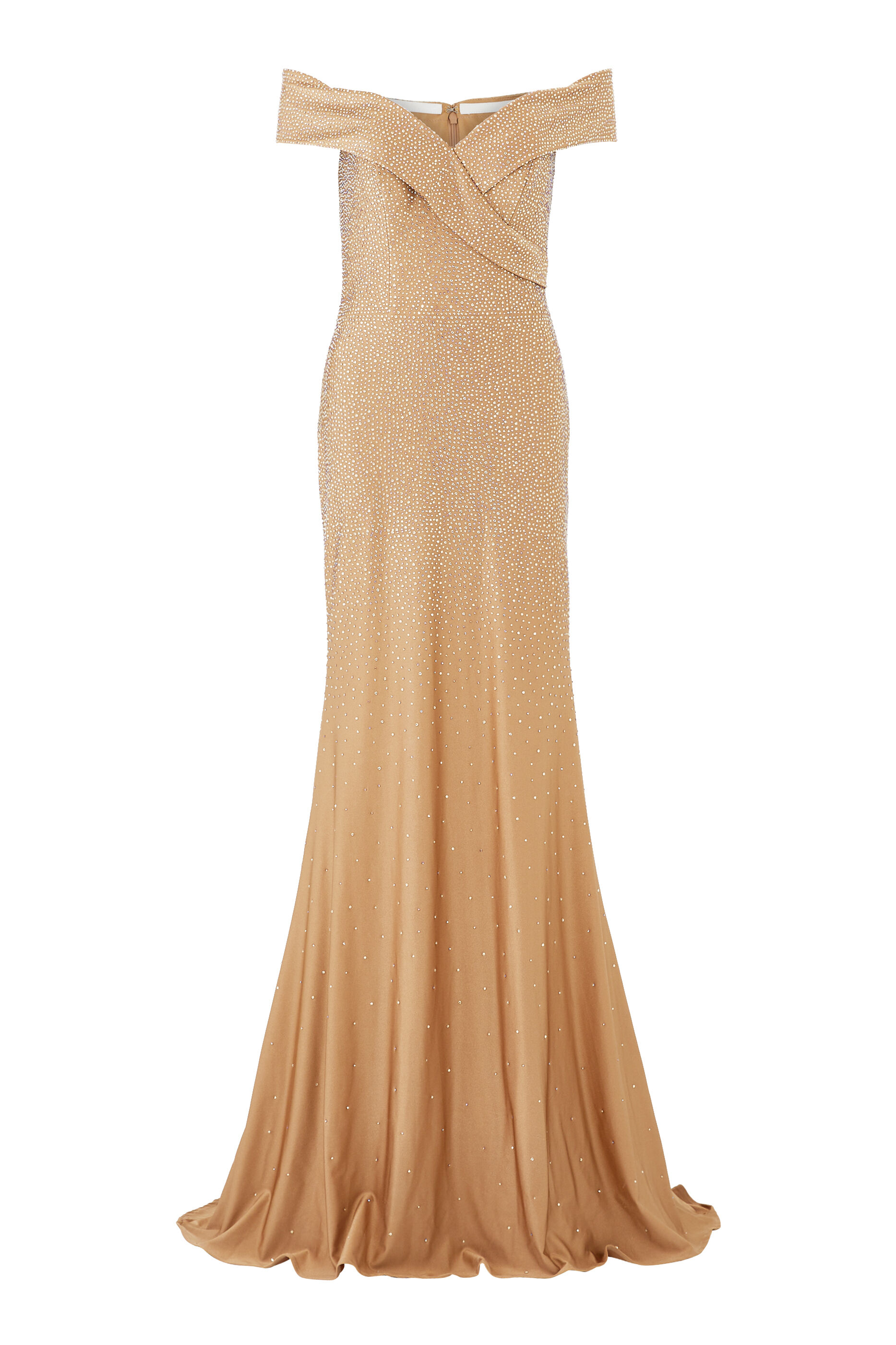 Crystal Embellished Off Shoulder Evening Gown