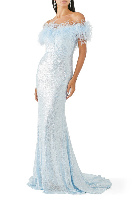 Off Shoulder Feather Gown