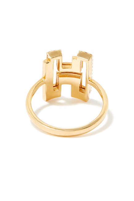 Letter H Silhouette Ring, 18k Yellow Gold with Diamonds