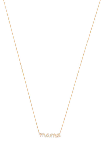 Mama Script Necklace, 14k Yellow Gold & Diamonds