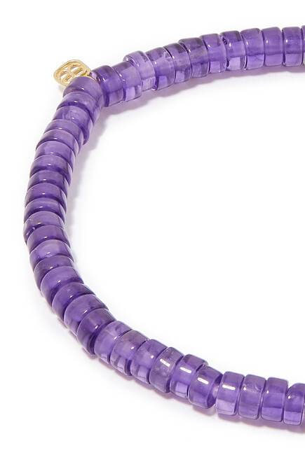 Beaded Bracelet, 14k Yellow Gold & Diamonds, Rondelle Beads Rondelle, Amethyst Stones