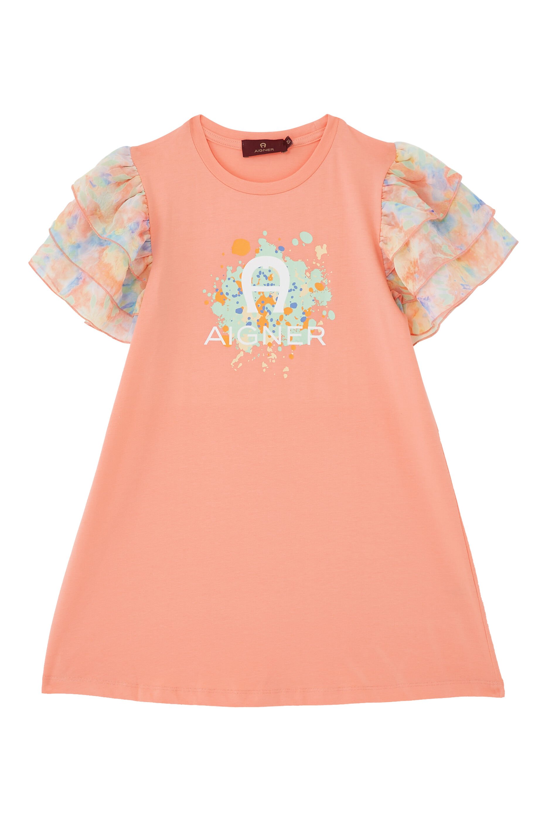 Aigner Kids logo-print flared-sleeve T-shirt - Orange
