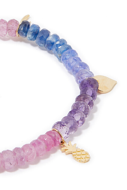 Multi-Charm on Multicolored Stones Beaded Bracelet, 14k Yellow Gold & Semi-Precious Beads