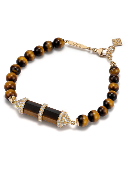 Chakra Medium Horizontal Beaded Bracelet, 18k Yellow Gold with Diamonds & Tiger's Eye
