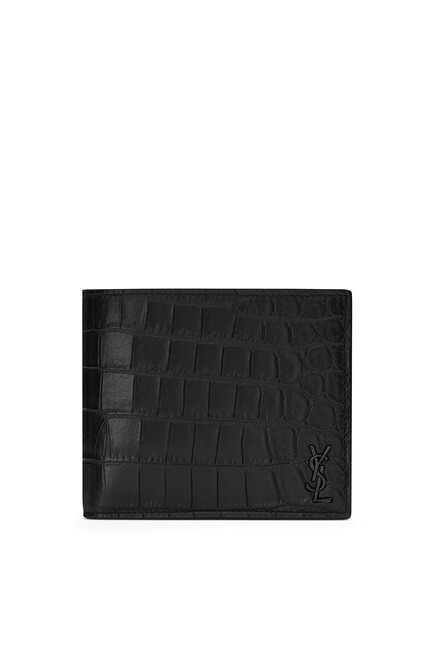 Tiny Monogram East/West Croc-embossed Leather Wallet