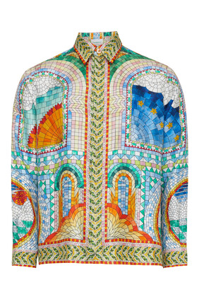 Mosaic-Print Silk Sport Shirt