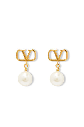 V Logo Pearl Earrings
