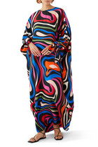 Marmo-Print Silk-Twill Kaftan Dress
