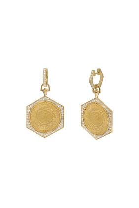 Ginea Diamond Frame Drop Earrings, 22k Yellow Gold with Diamonds