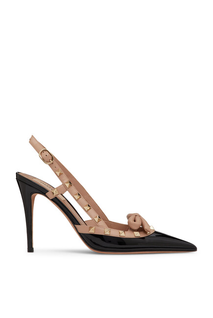 Rockstud Bow 100 Patent Leather Slingback Pumps