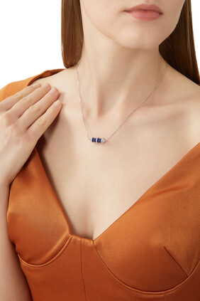 Small Horizontal Chakra Necklace, 18k White Gold with Diamonds & Lapis Lazuli