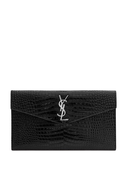 Uptown Crocodile-Embossed Leather Pouch