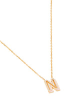 N Letter Pendant Necklace, 18k Yellow Gold with Diamonds & Enamel