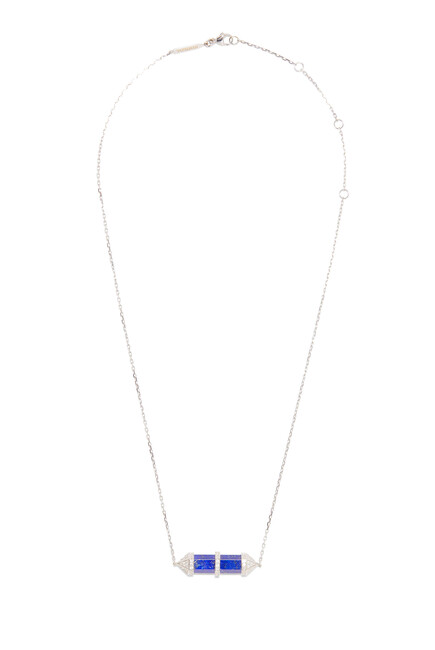 Medium Horizontal Chakra Necklace, 18k White Gold with Diamonds & Lapis Lazuli
