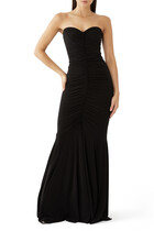 Strapless Shirred Front Fishtail Gown