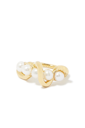 Molten Twisted Stacking Ring, 18k Gold-Plated Sterling Silver & Pearls