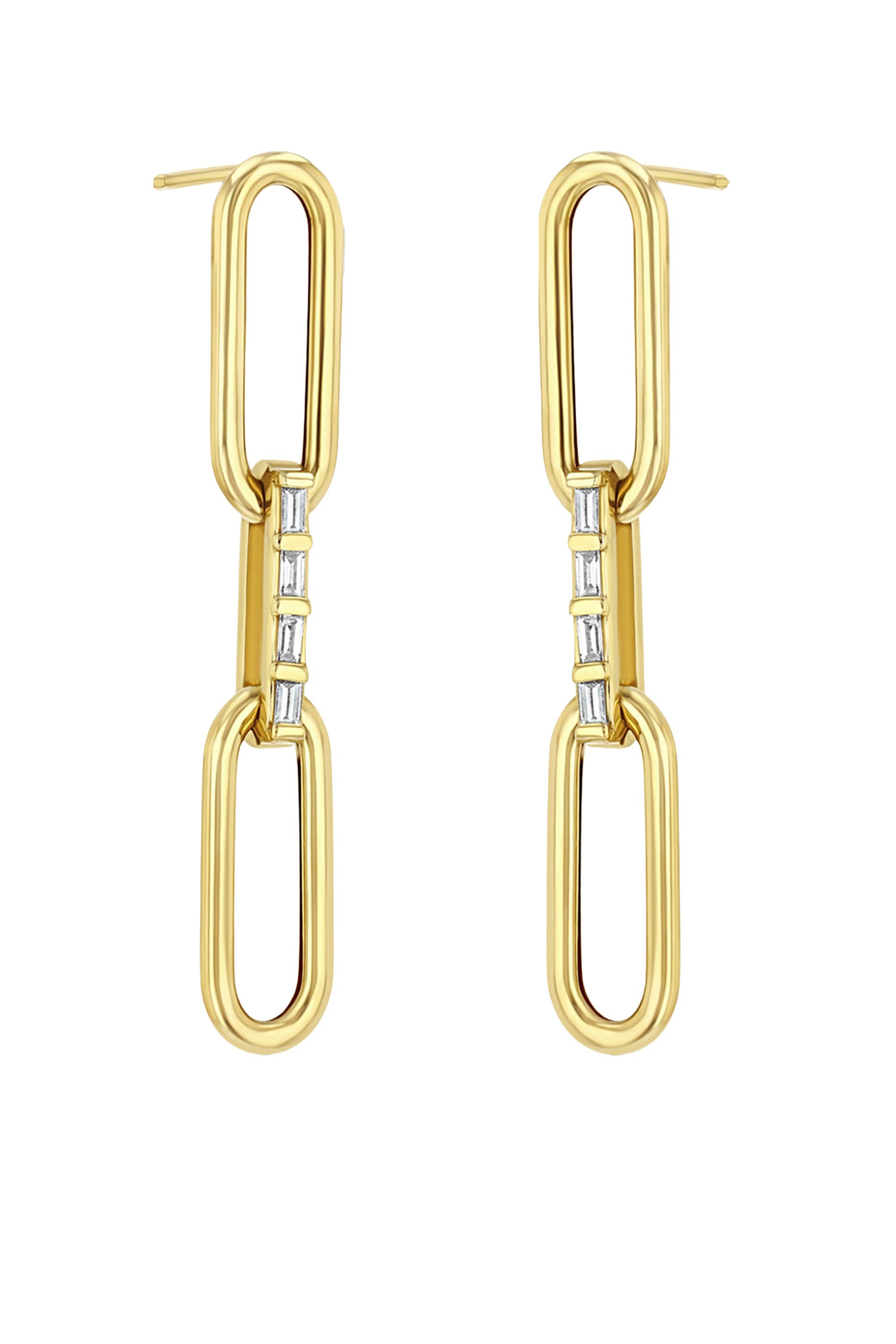 Large Paperclip Chain Drop Earrings, 14K Yellow Gold & Diamonds