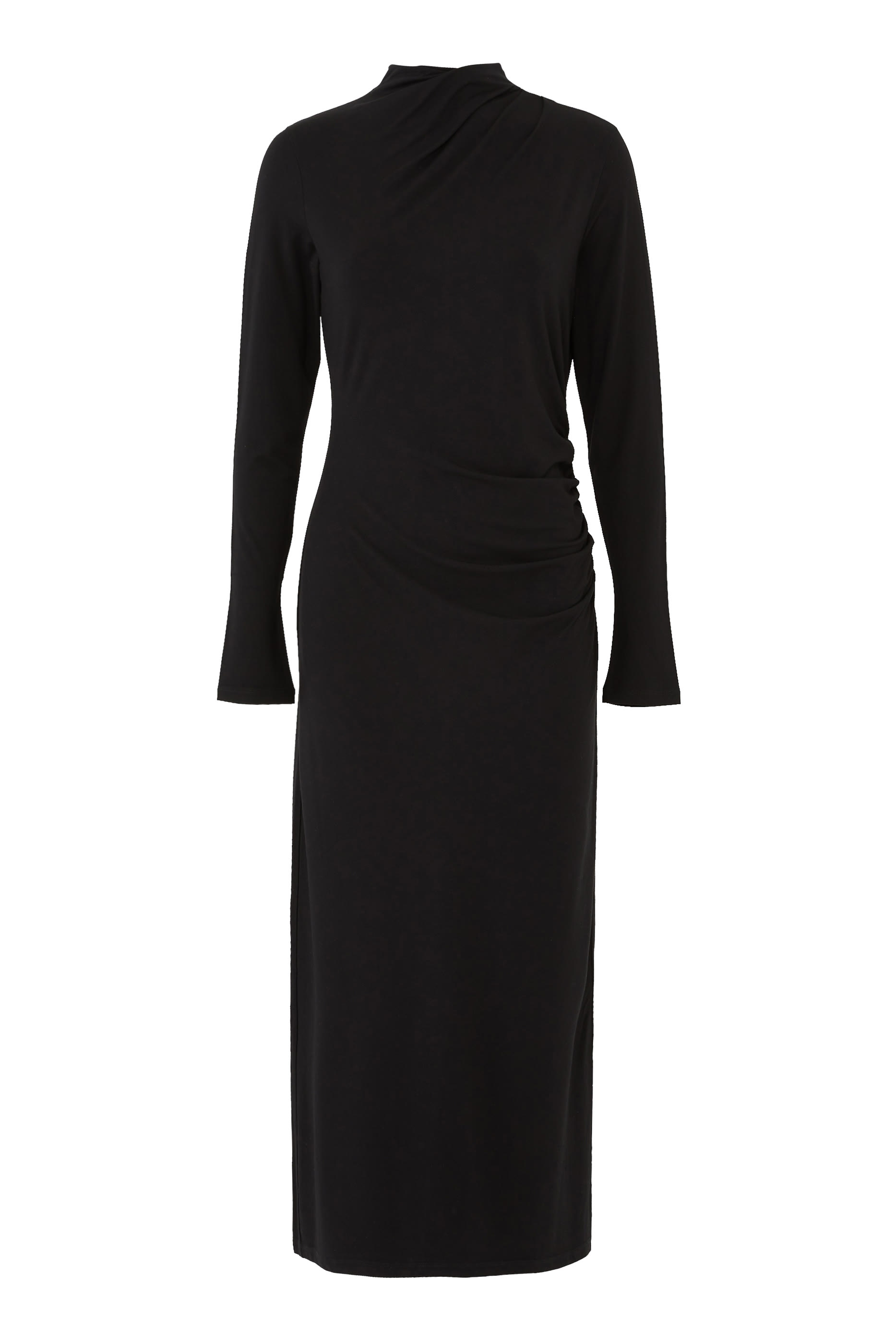 Turtle Neck Rouched Midi Dress