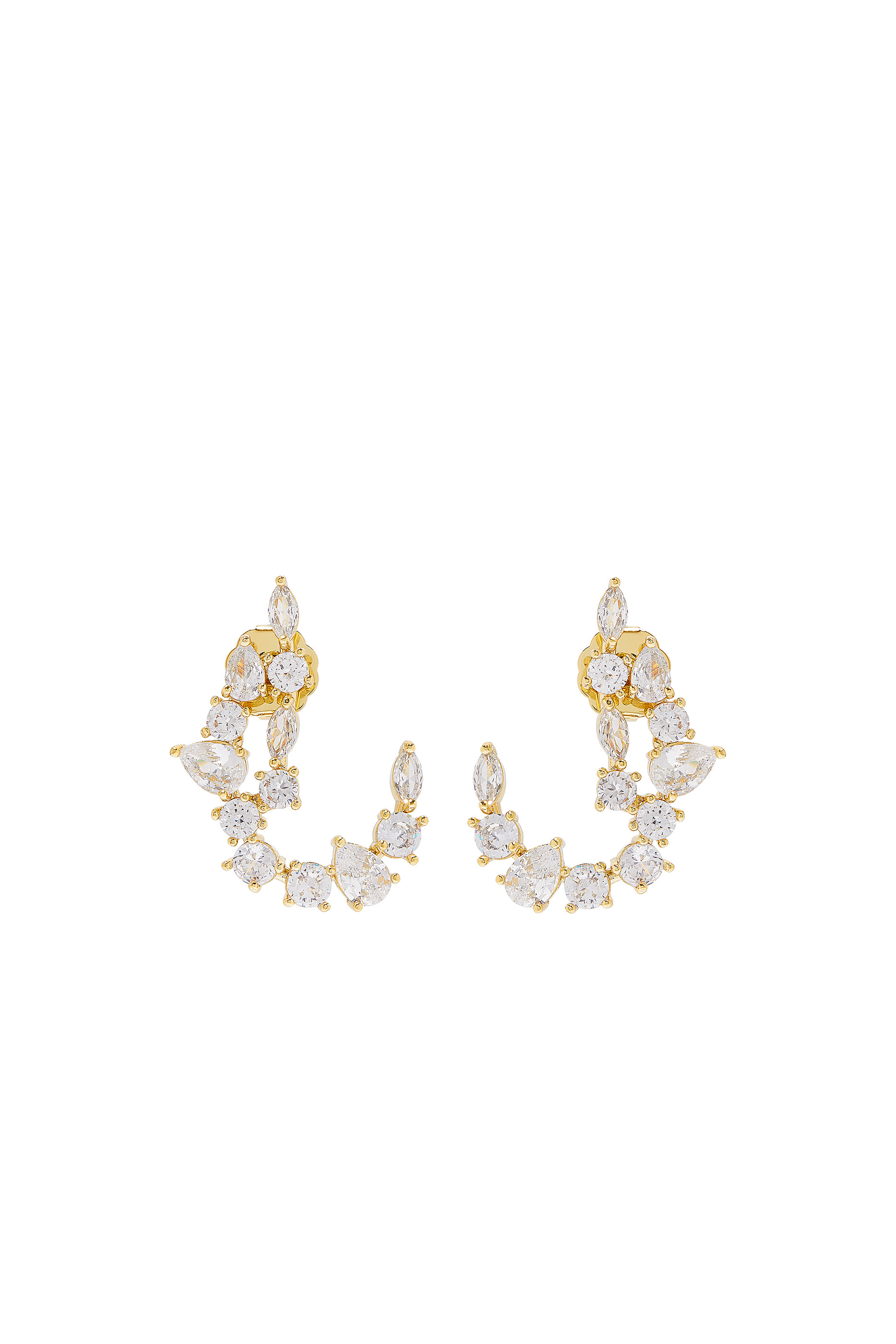 Multi-Shape Scatter Curved Earrings, Gold-Plated Brass & Cubic Zirconia