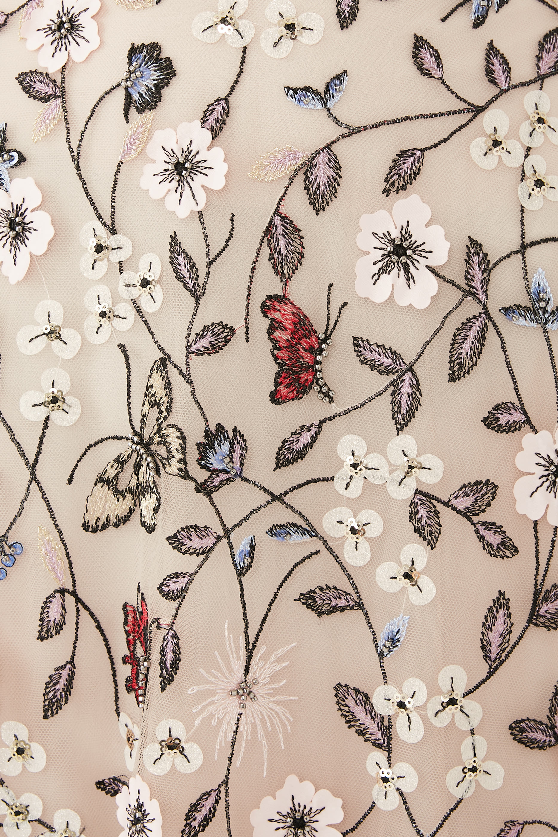 Tulle Gown With Floral Embroidery