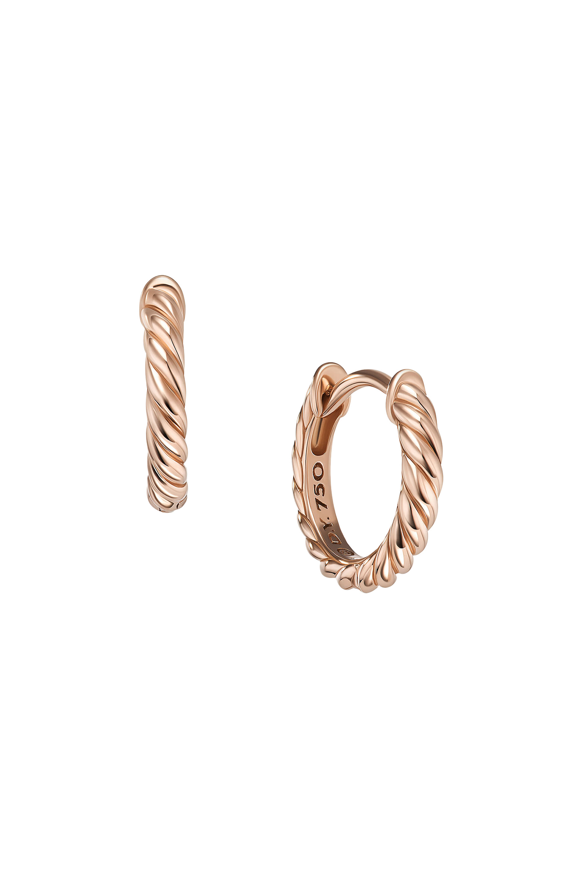 Sculpted Cable Huggie Hoop Earrings, 18k Rose Gold