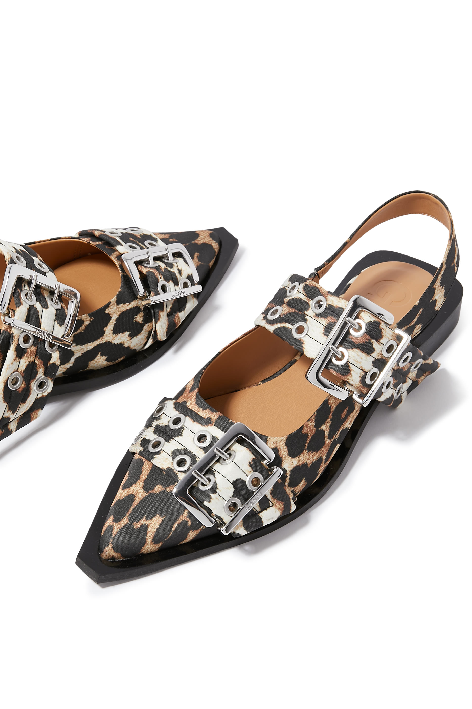 Leopard Satin Feminine Buckle Ballerinas