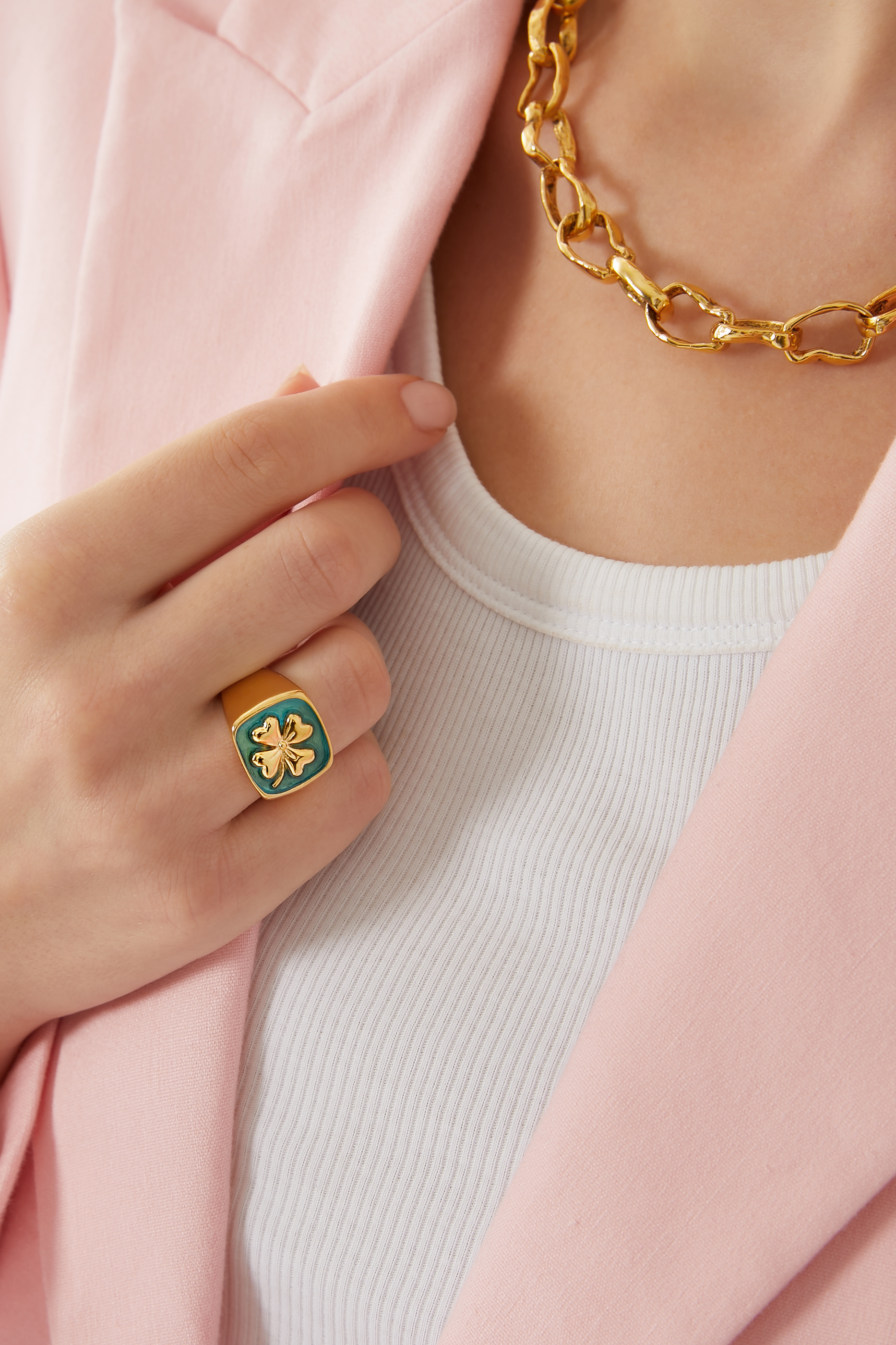 Talisman Clover Signet Ring, 24k Gold-Plated Brass