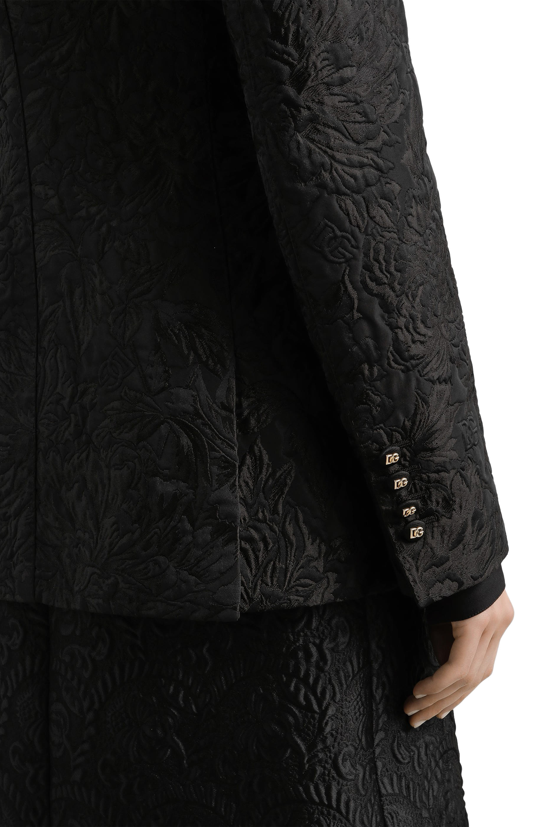 Single-Breasted Floral Quilted Jacquard Turlington Jacket