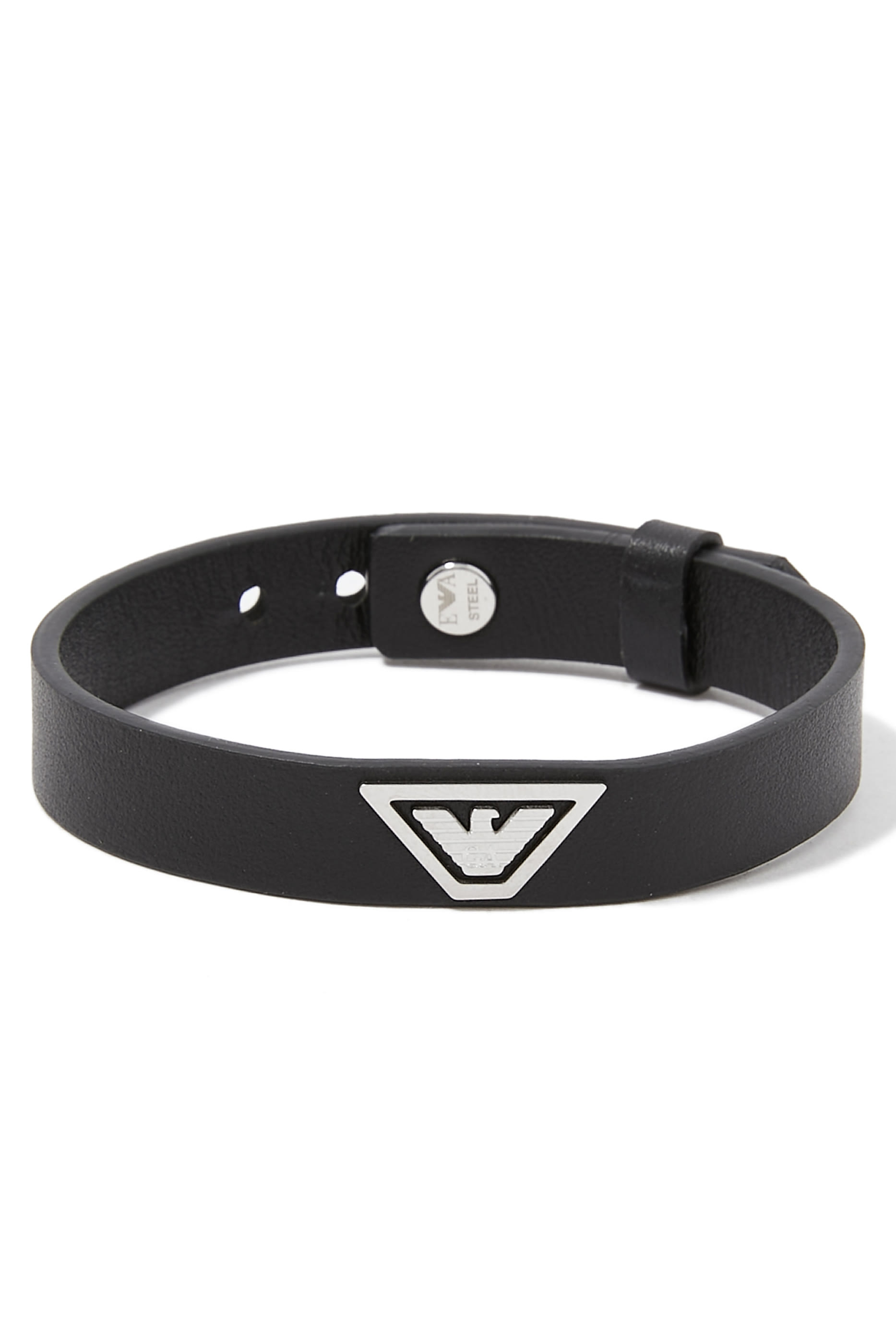 Eagle Logo Strap Bracelet, Leather & Steel