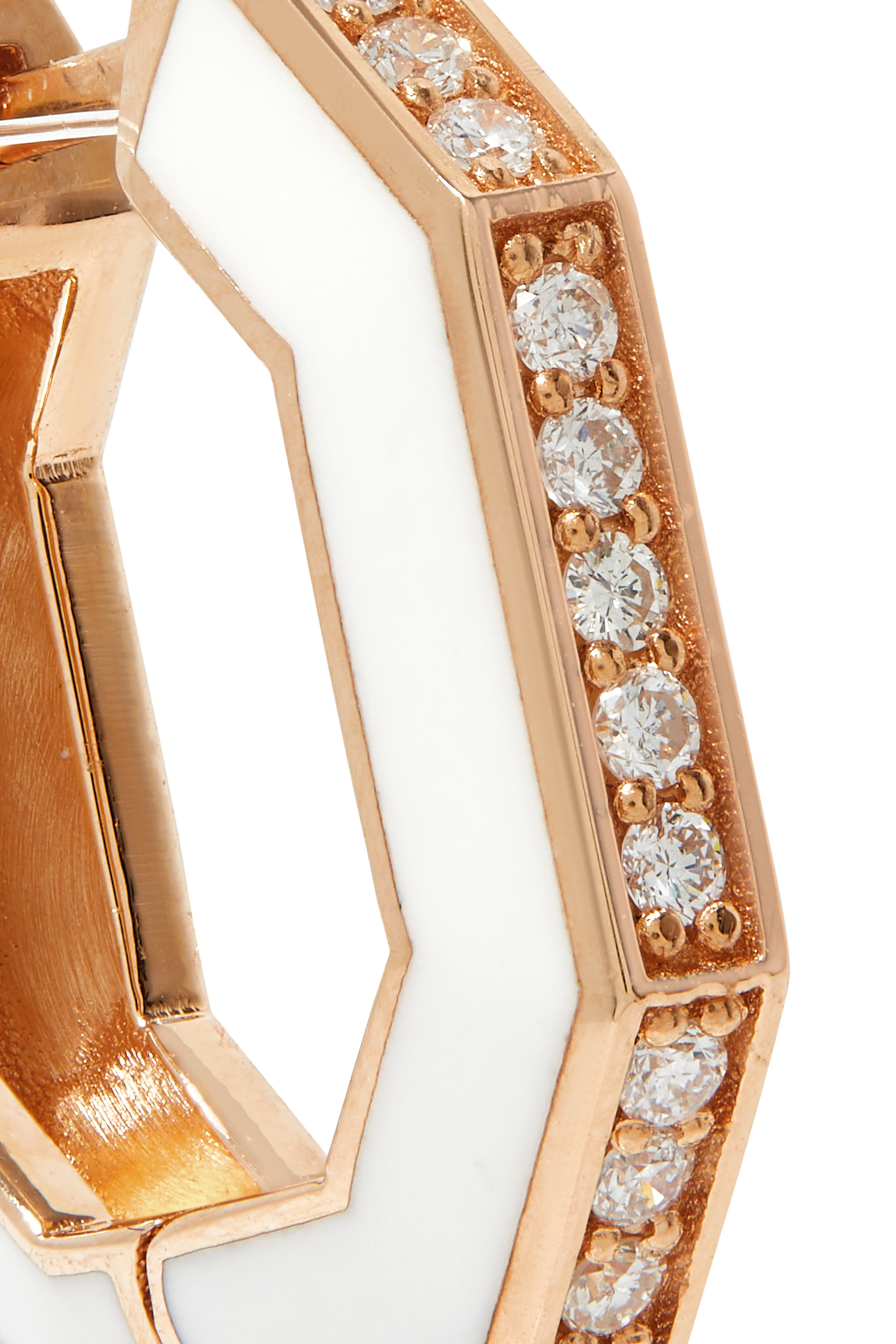 Fizzy Angle Hoop Earrings, 18k Rose Gold & Diamonds