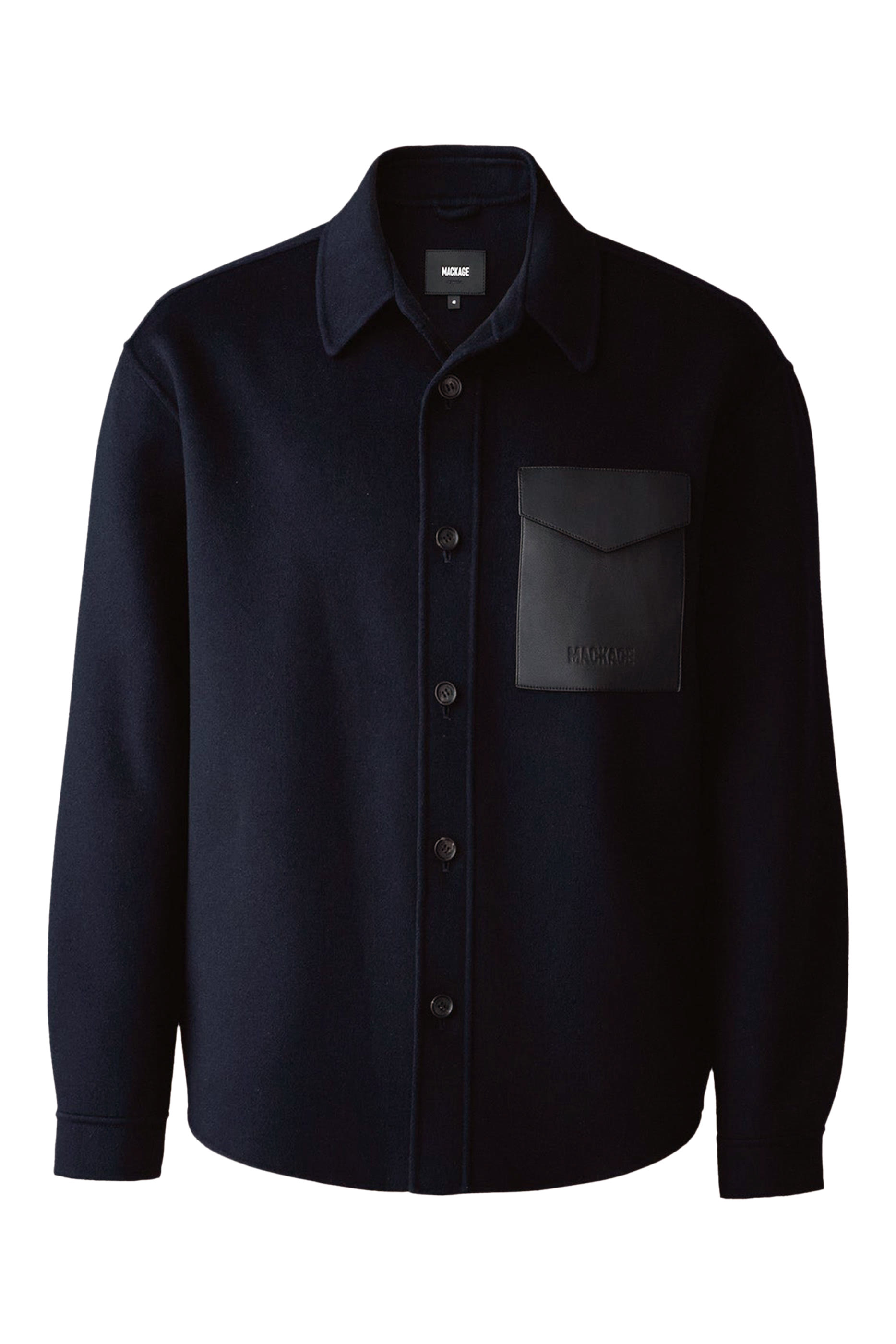Emmanuel, Double-Face Wool Overshirt with Leather Patch Pocket