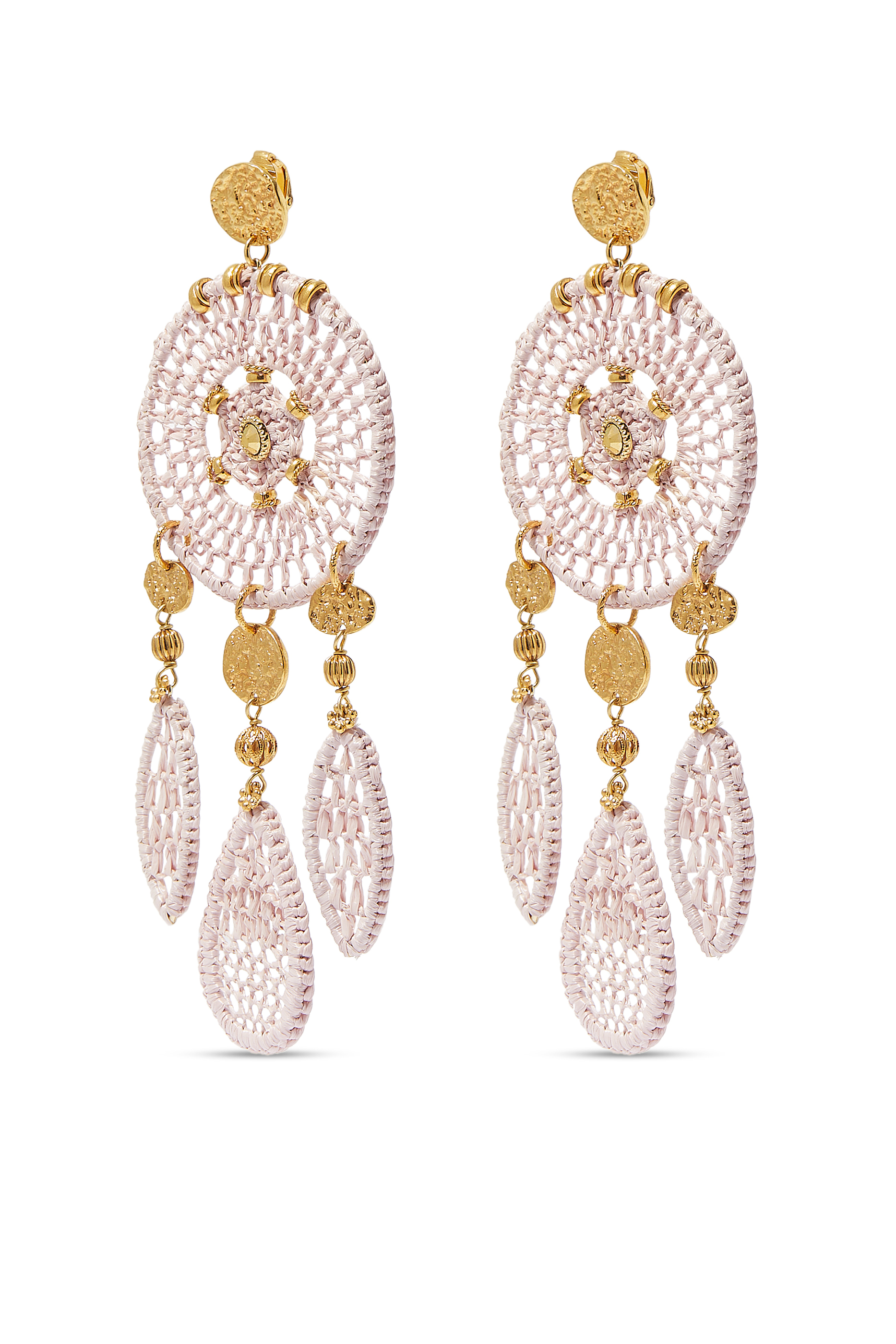 Fanfaria Clip-On Raffia Earrings, 24k Gold-Plated Brass