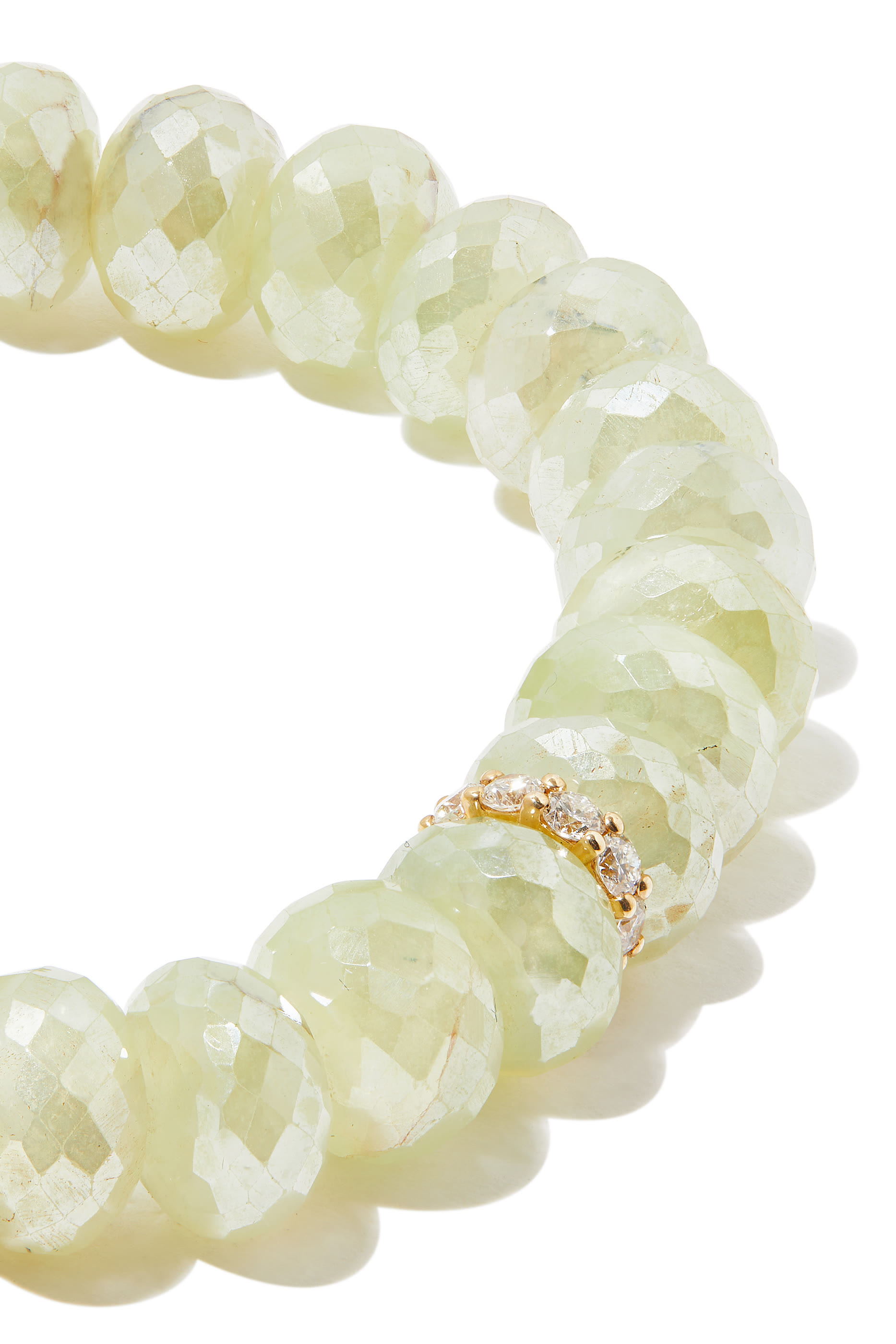 Large Cocktail Eternity Bracelet, 14k Yellow Gold with Prehnite & Diamonds