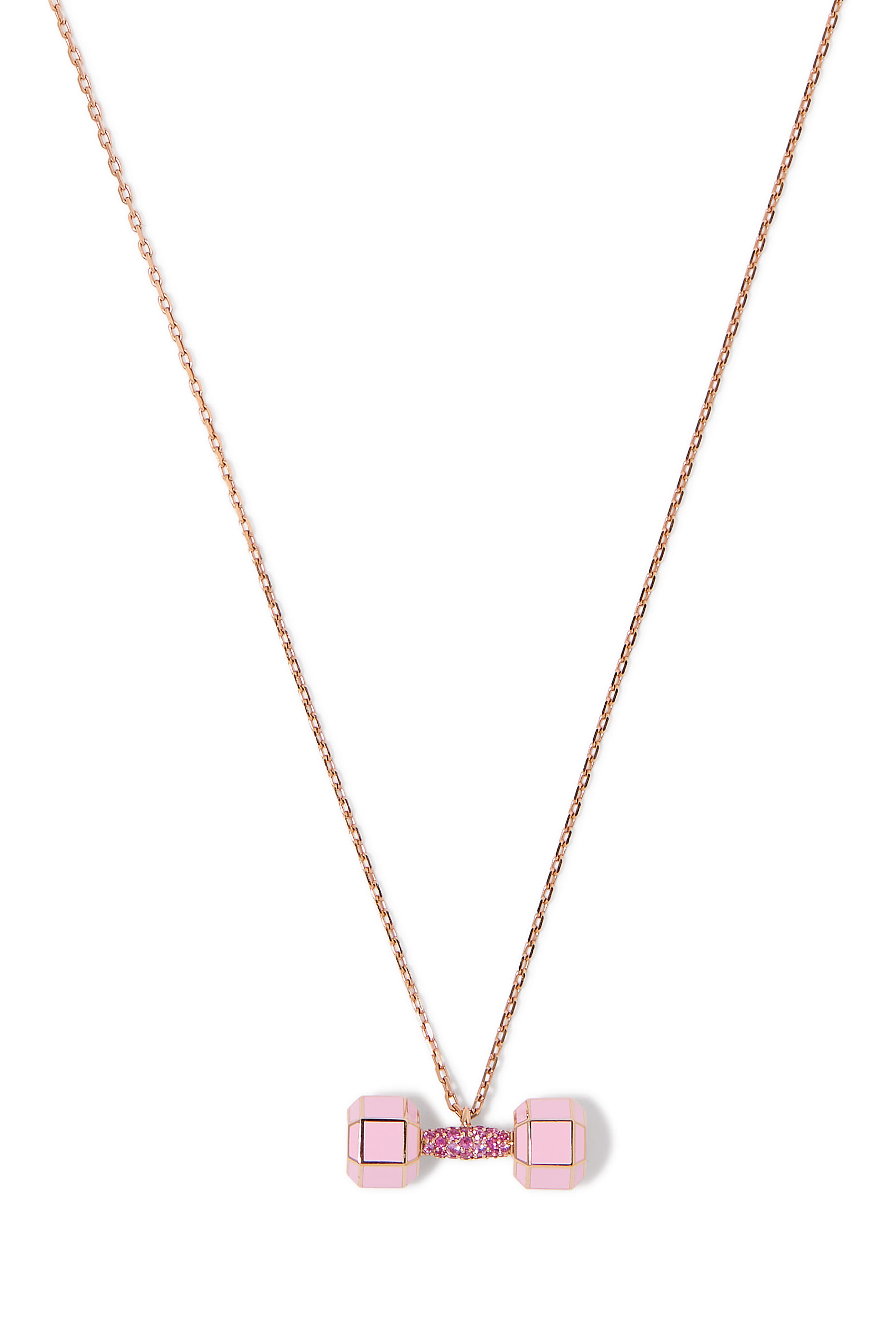 Dumbbell Enamel & Sapphire Pendant, 18k Rose Gold & Enamel, Sapphire