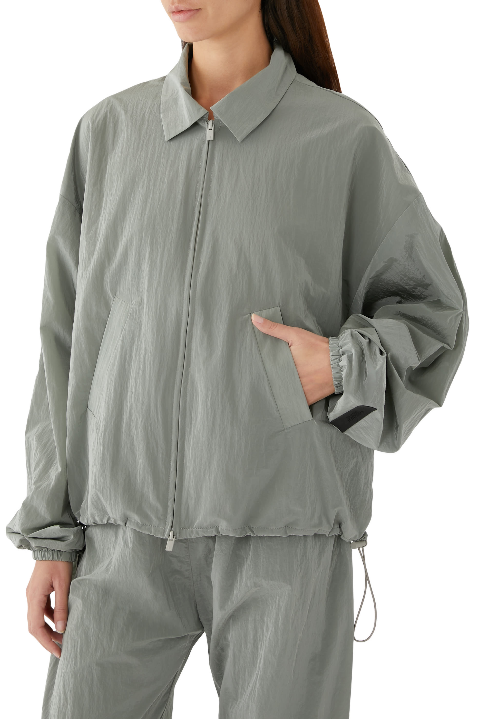 Crinkle Nylon Shell Bomber Jacket