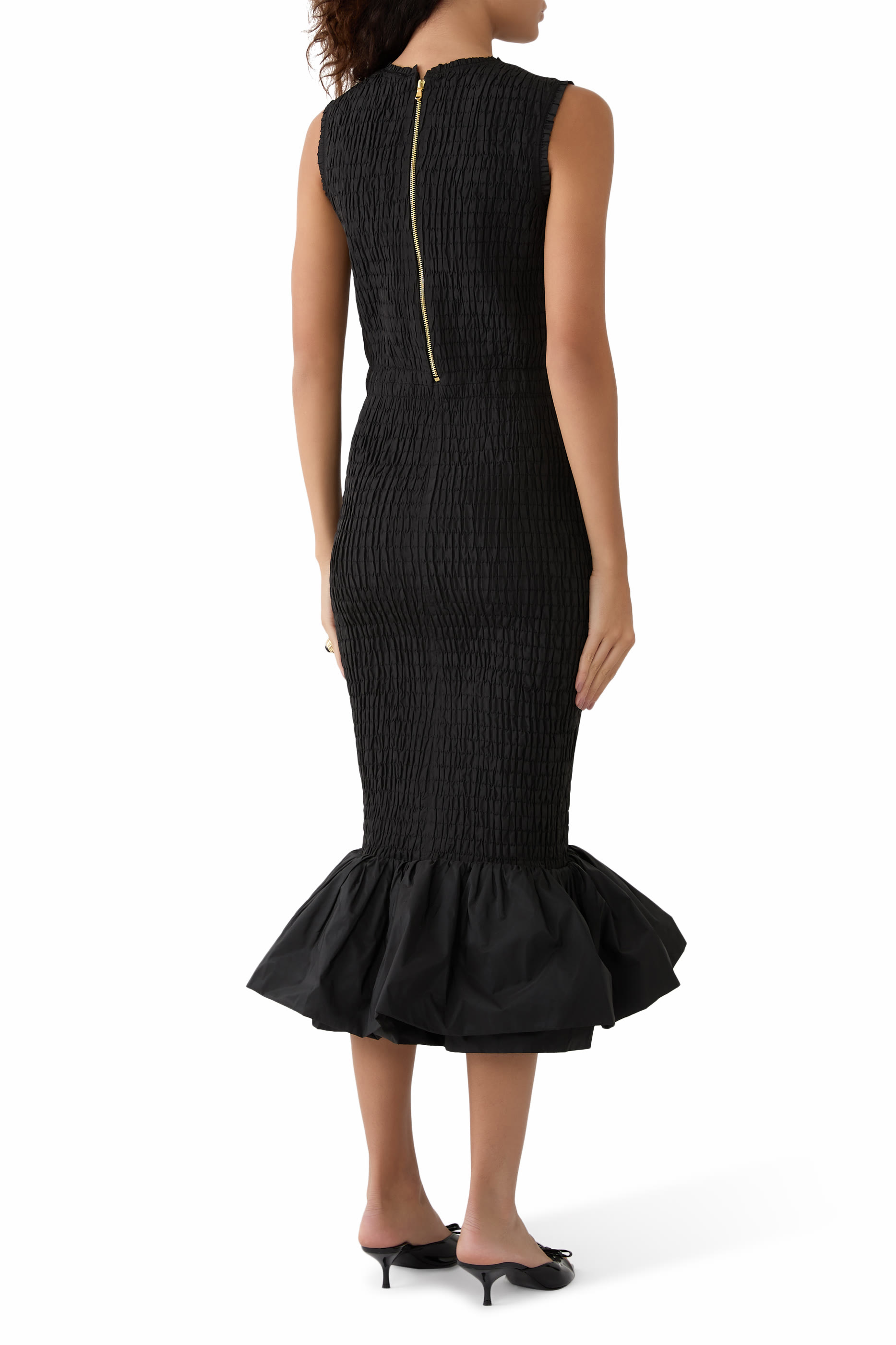 Smocked Fishtail Midi Dress