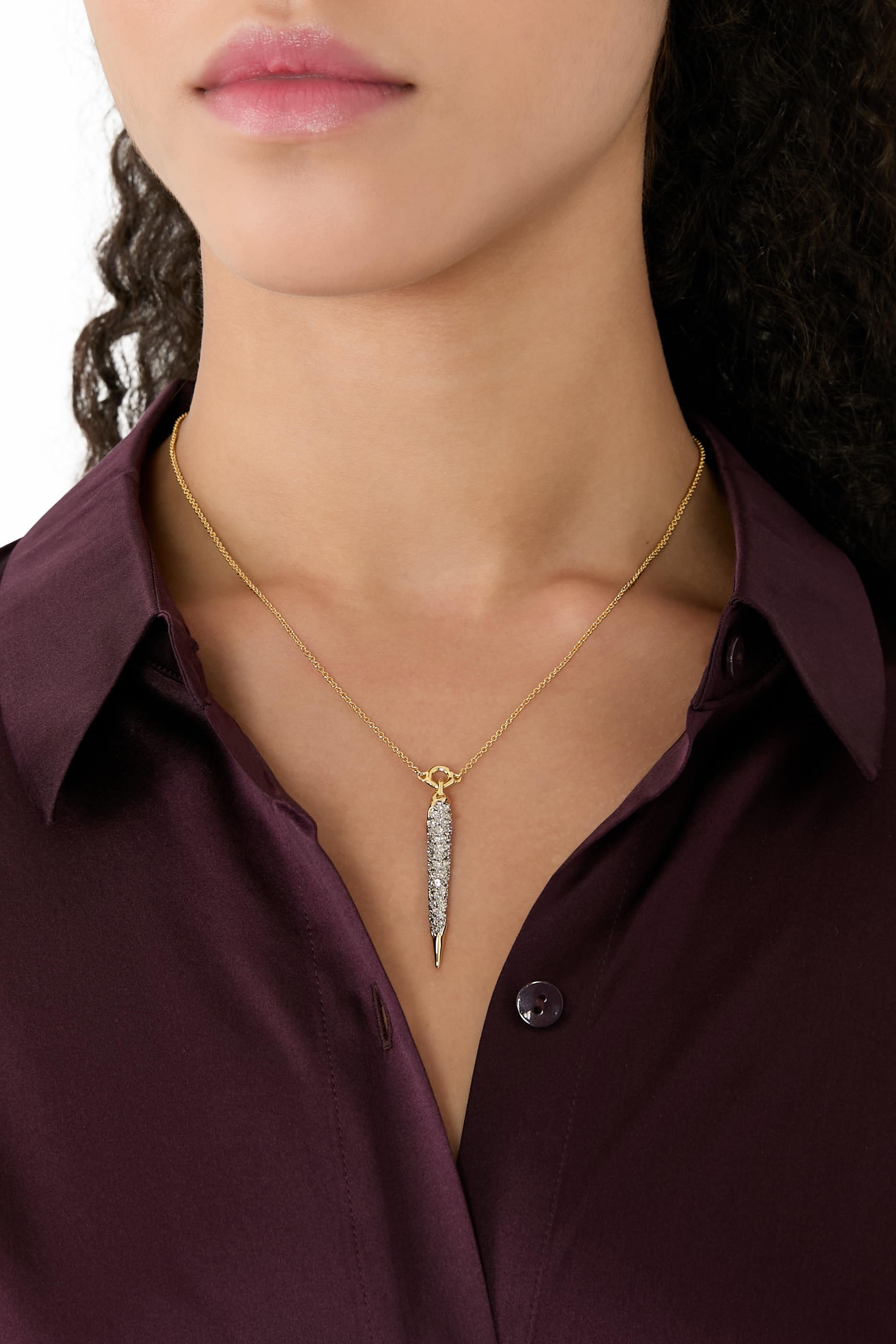 Solanales Spear Necklace, 14k Gold Plated Brass with Rhodium Tone Plated Brass & Crystal