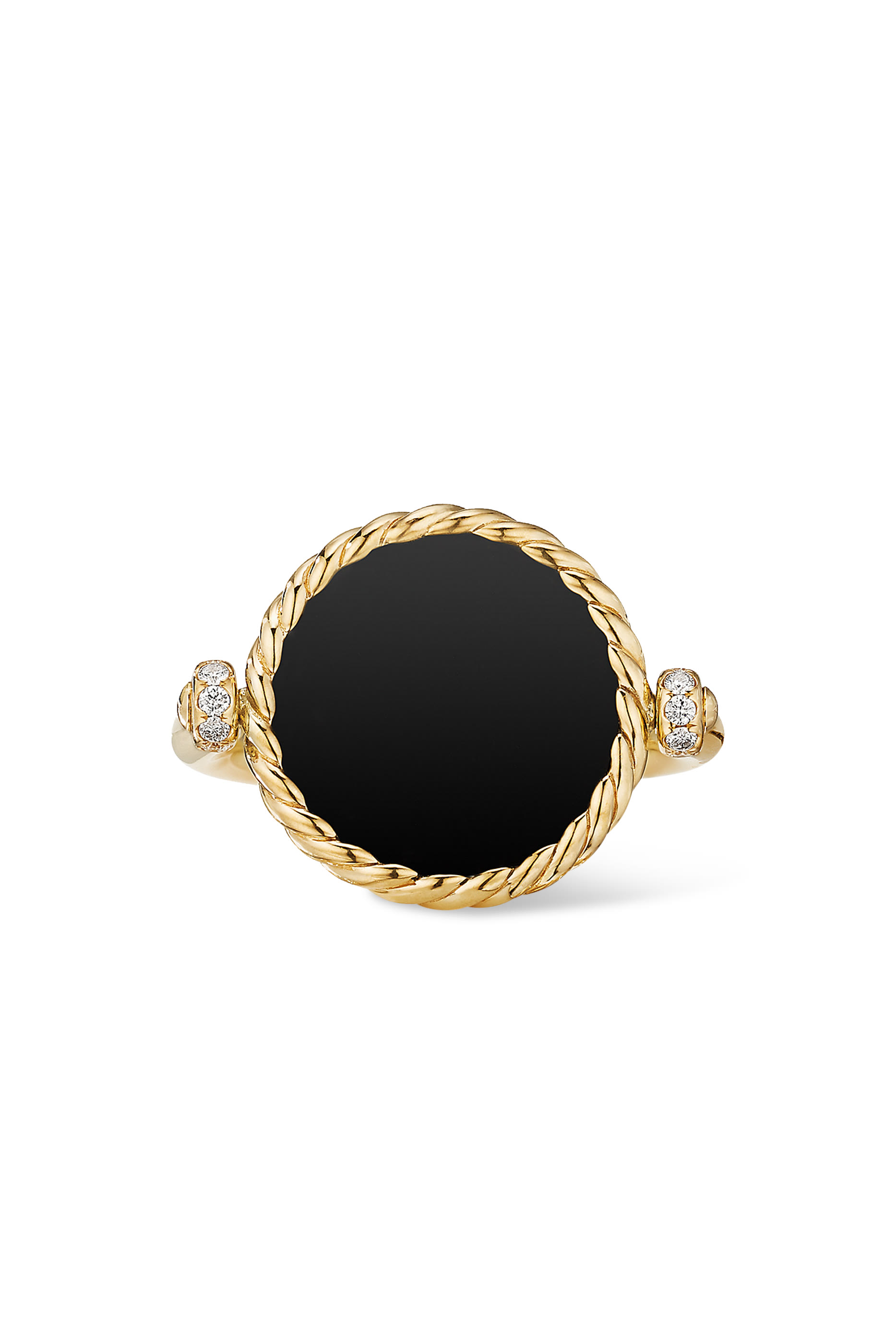 Elements&reg; Swivel Ring in 18K Yellow Gold with Black Onyx and Mother of Pearl and Pav&eacute; Diamonds
