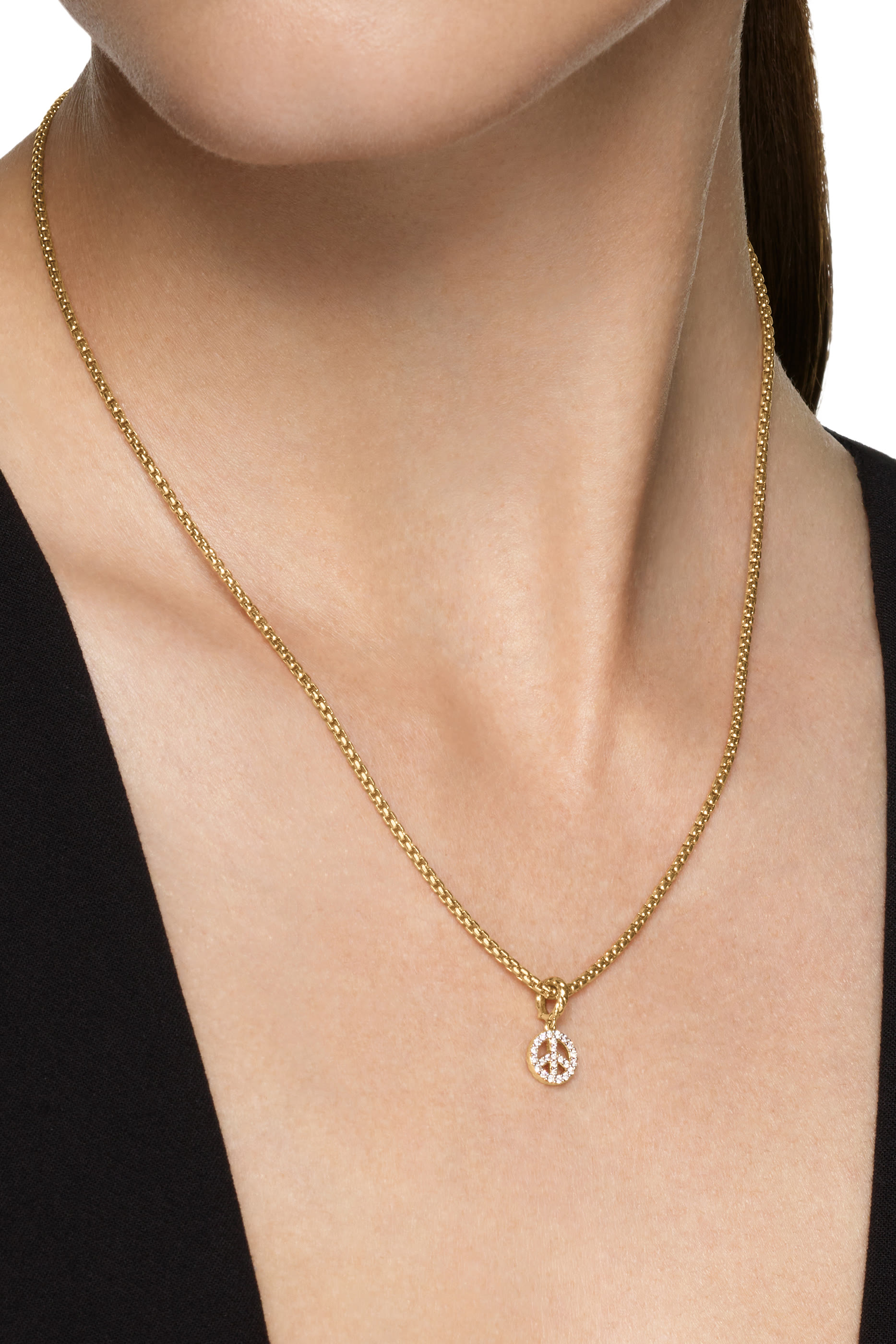 Micro Pavé Peace Sign Amulet, 18k Yellow Gold & Diamonds