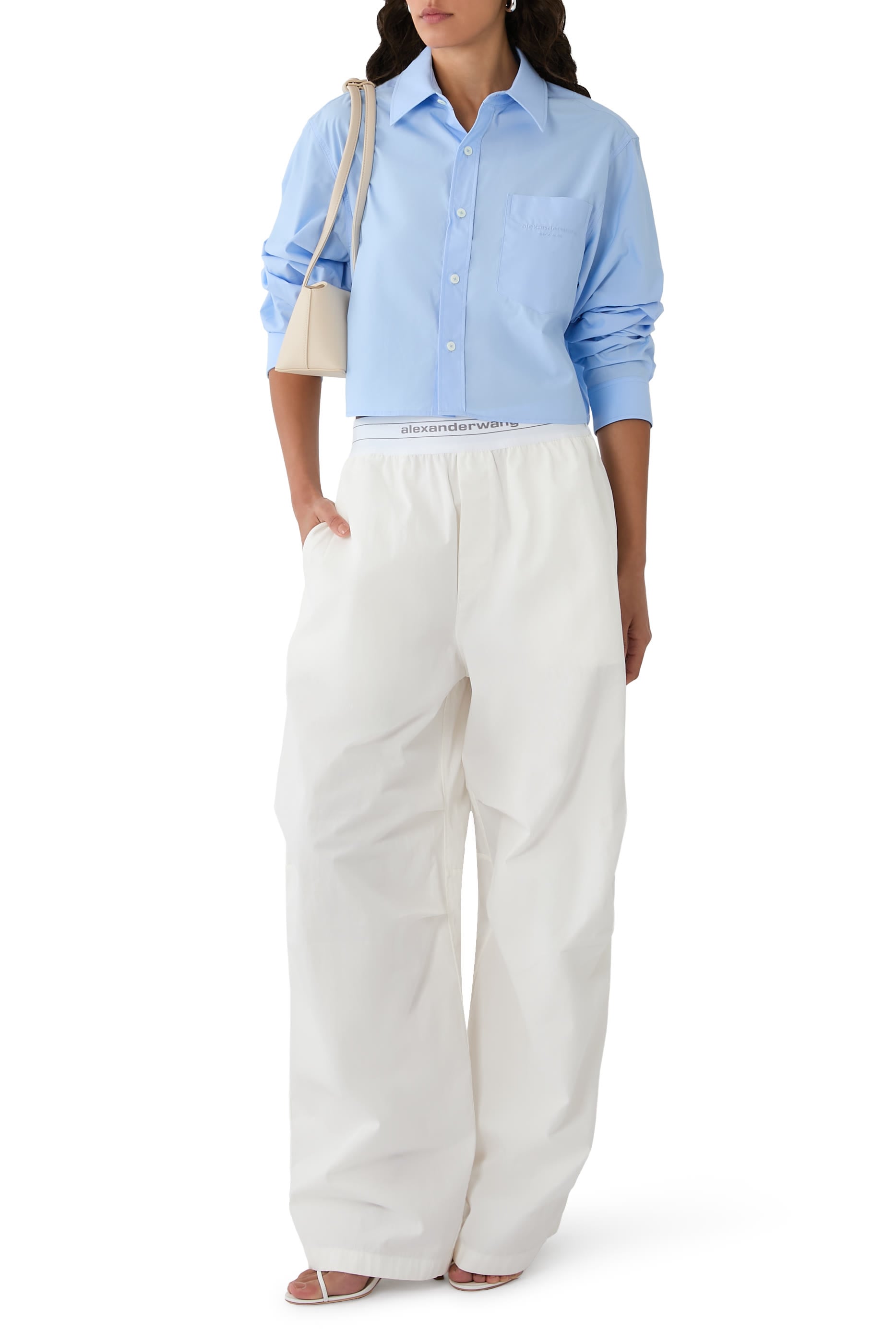 Logo Elastic Waist Pleated Wide-Leg Pant