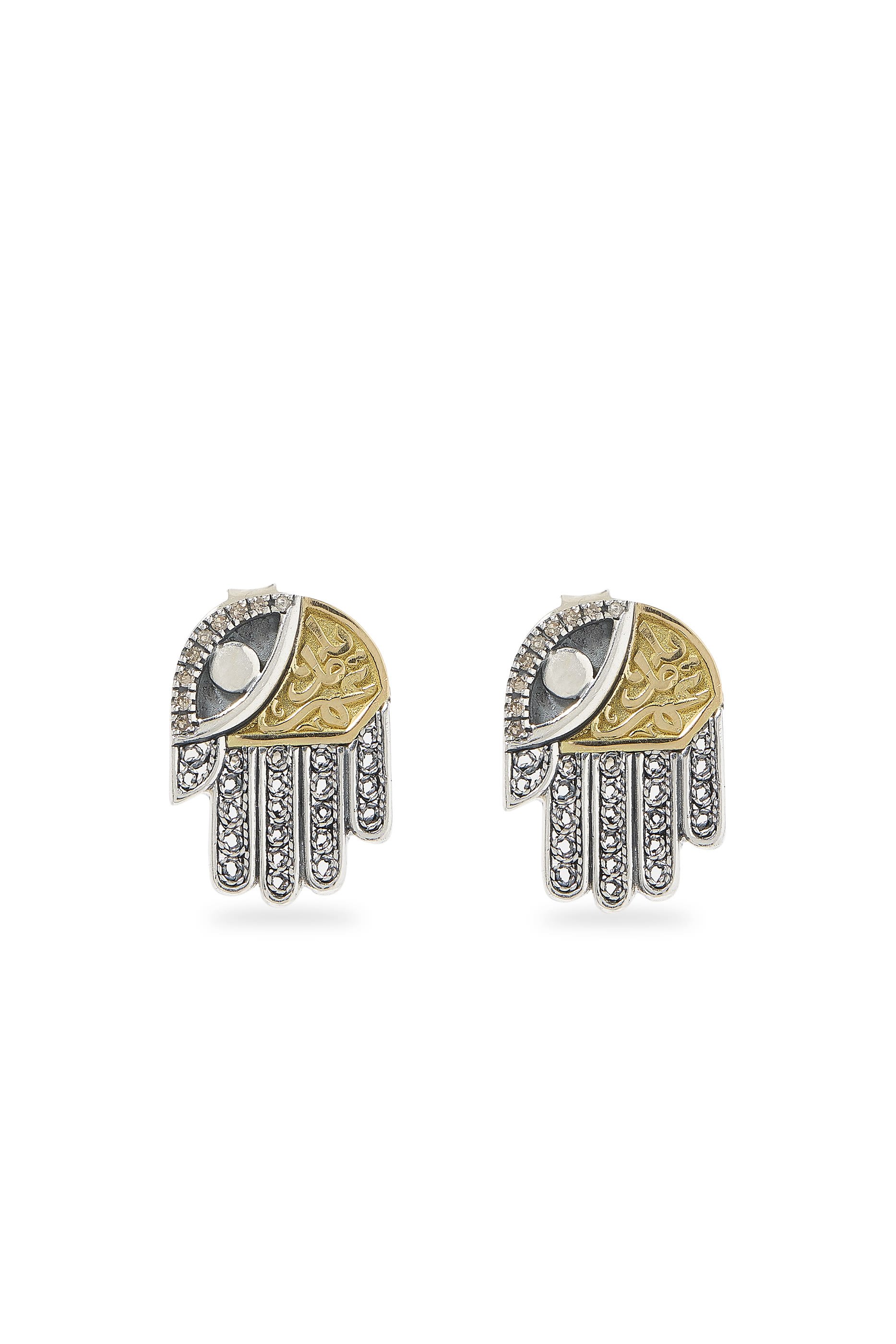 Filigree Kaf Earrings, 18K Gold with Sterling Silver & Champagne Diamonds