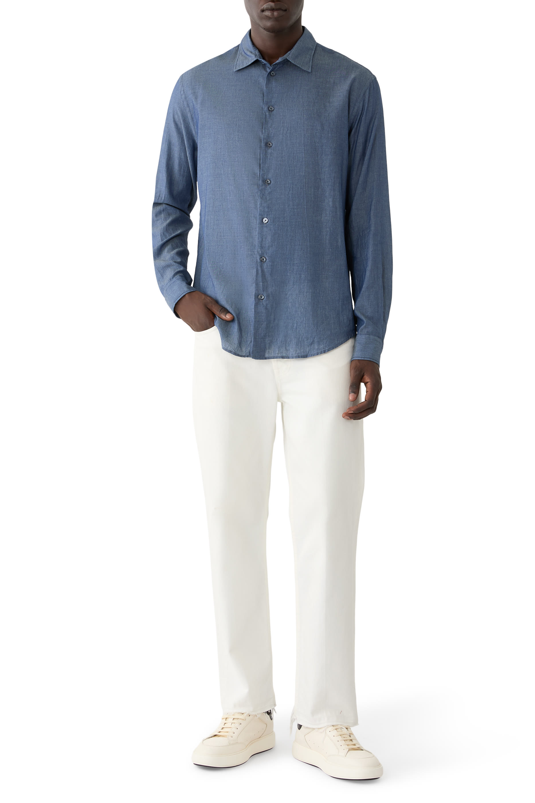 Classic Collar Denim-Effect Shirt
