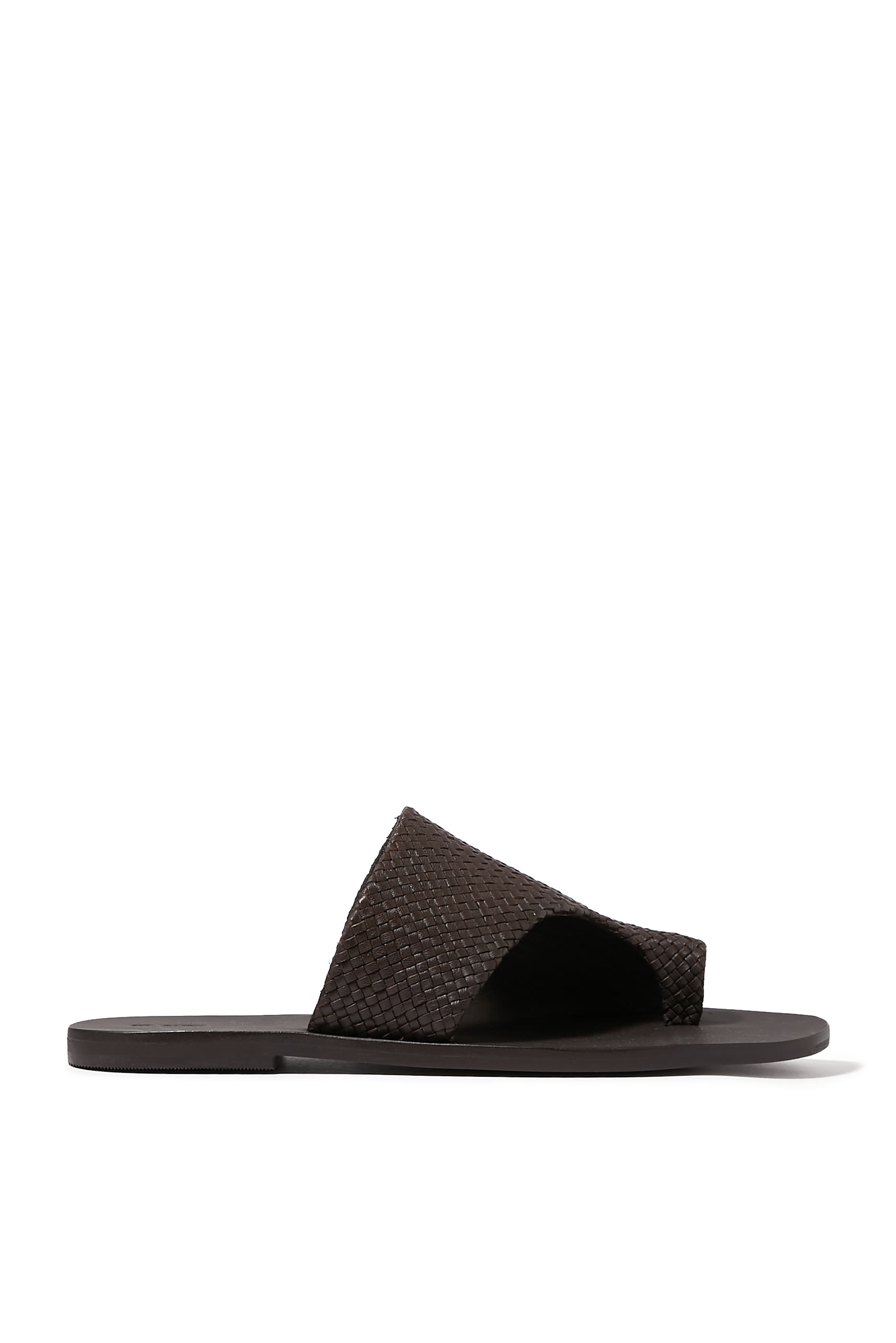 Asymmetric Woven Leather Slides