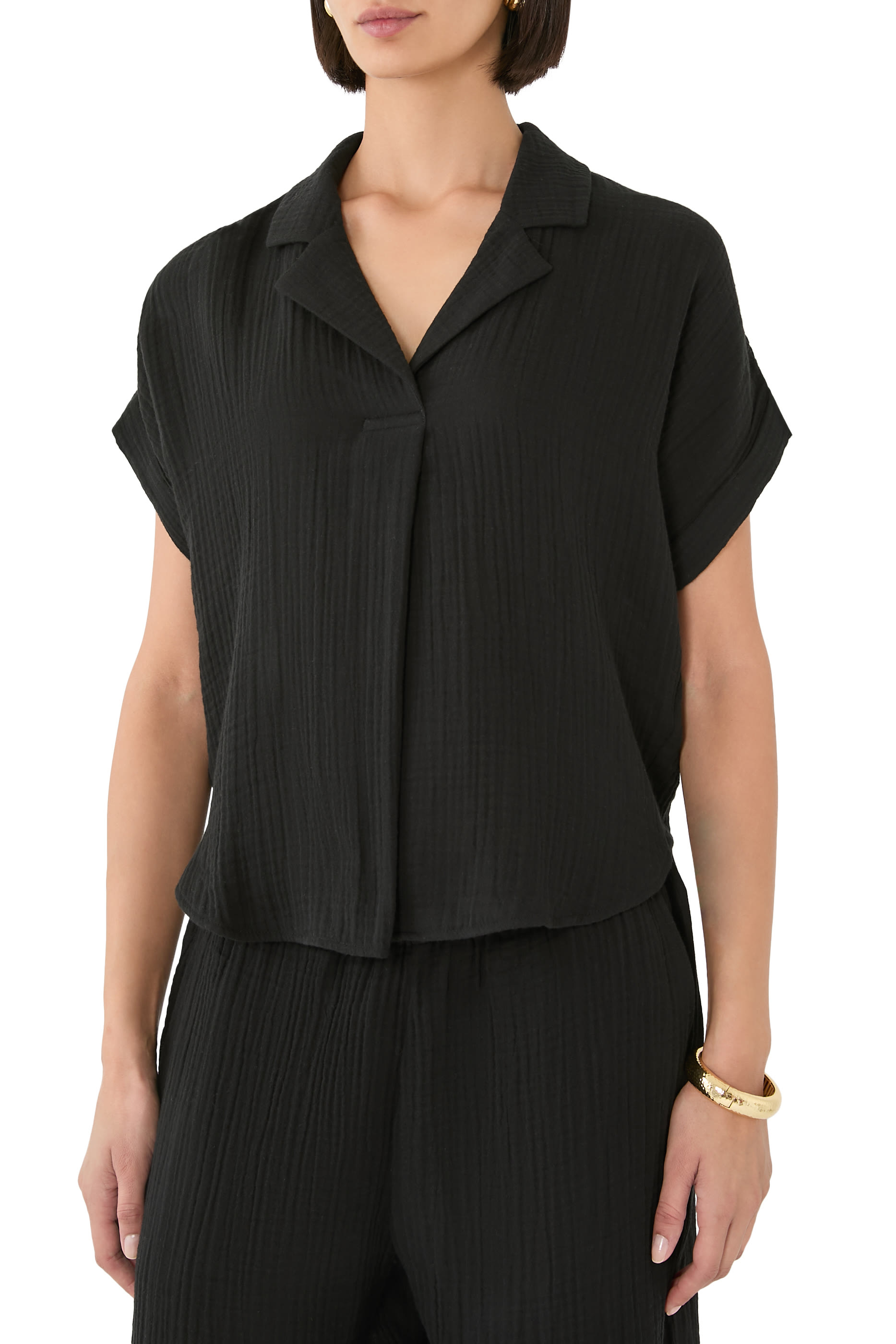 Organic Cotton Lofty Gauze Notch Collar Top