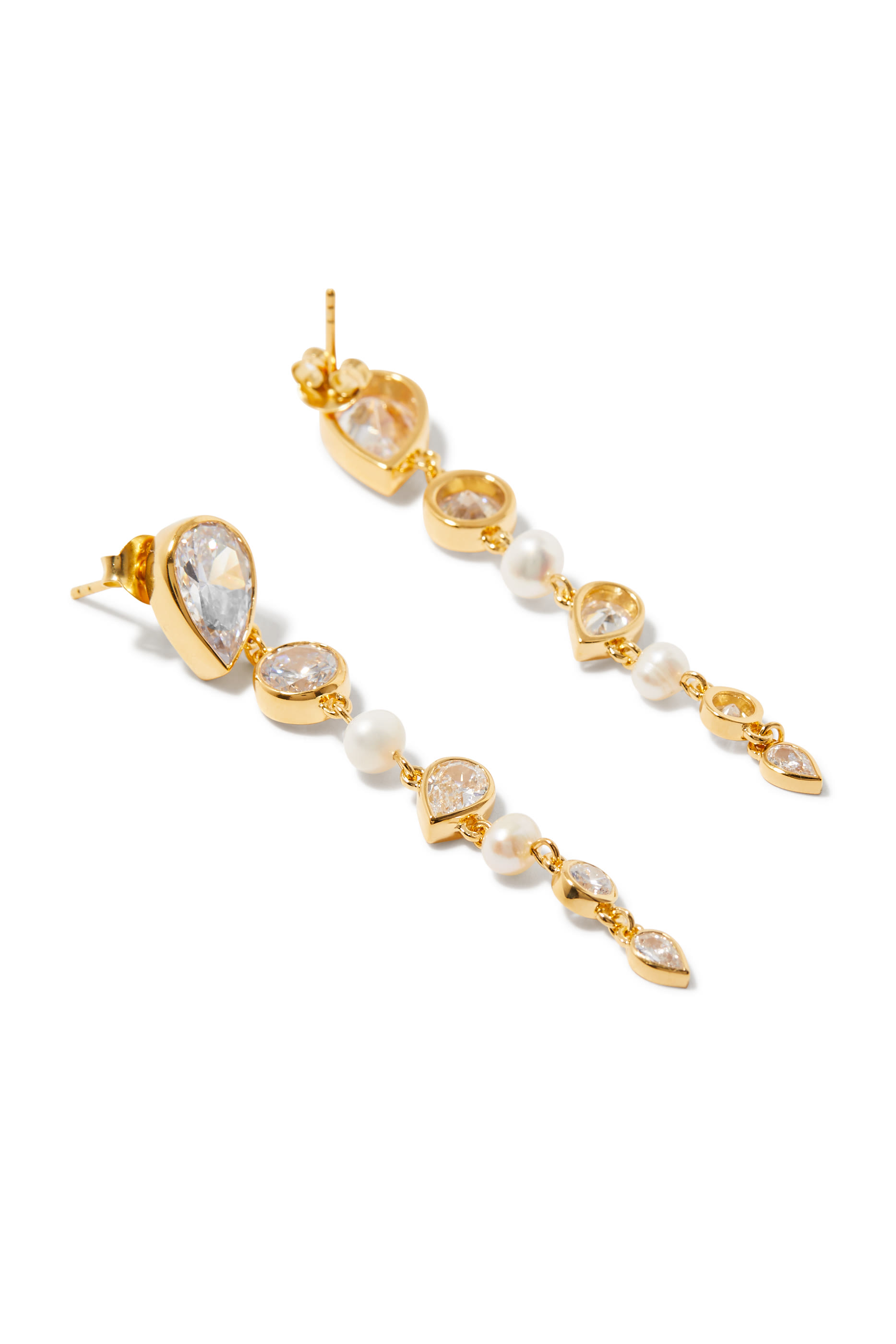 Light of the Past Earrings, 14K Yellow Gold Vermeil, Freshwater Pearls & Cubic Zirconia