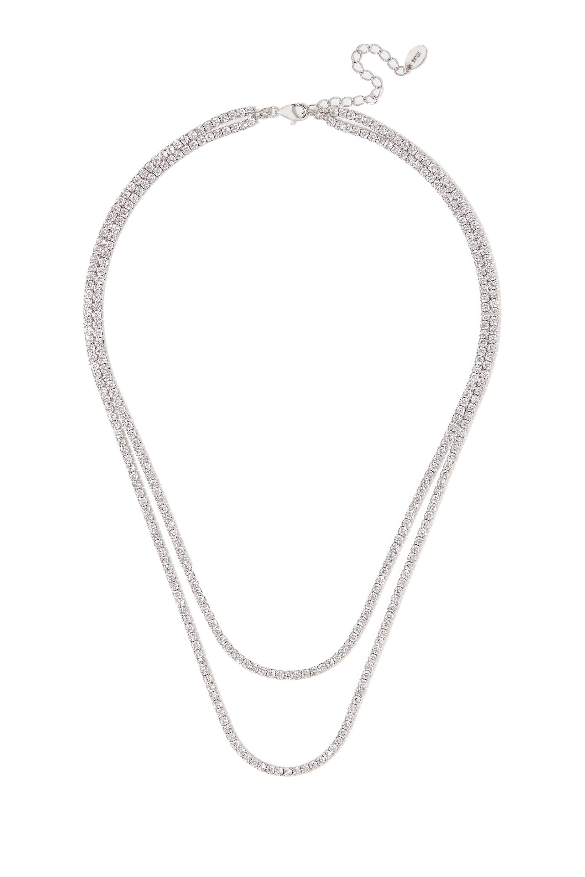 Tennis Layered Necklace, Sterling Silver with Cubic Zirconia & AAAA+