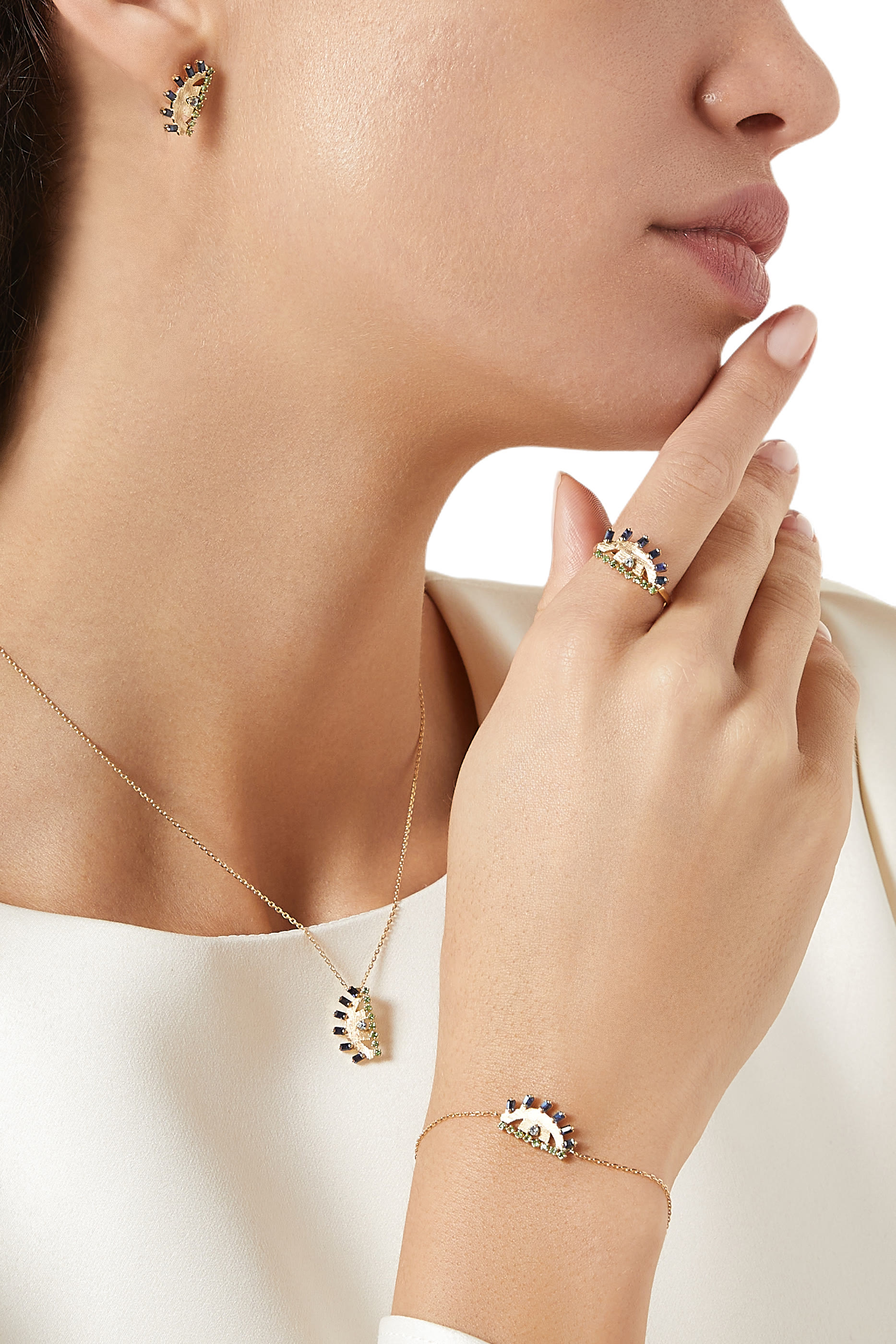 Ya Ein Bracelet, 18k Yellow Gold with Topaz, Emerald & Sapphire