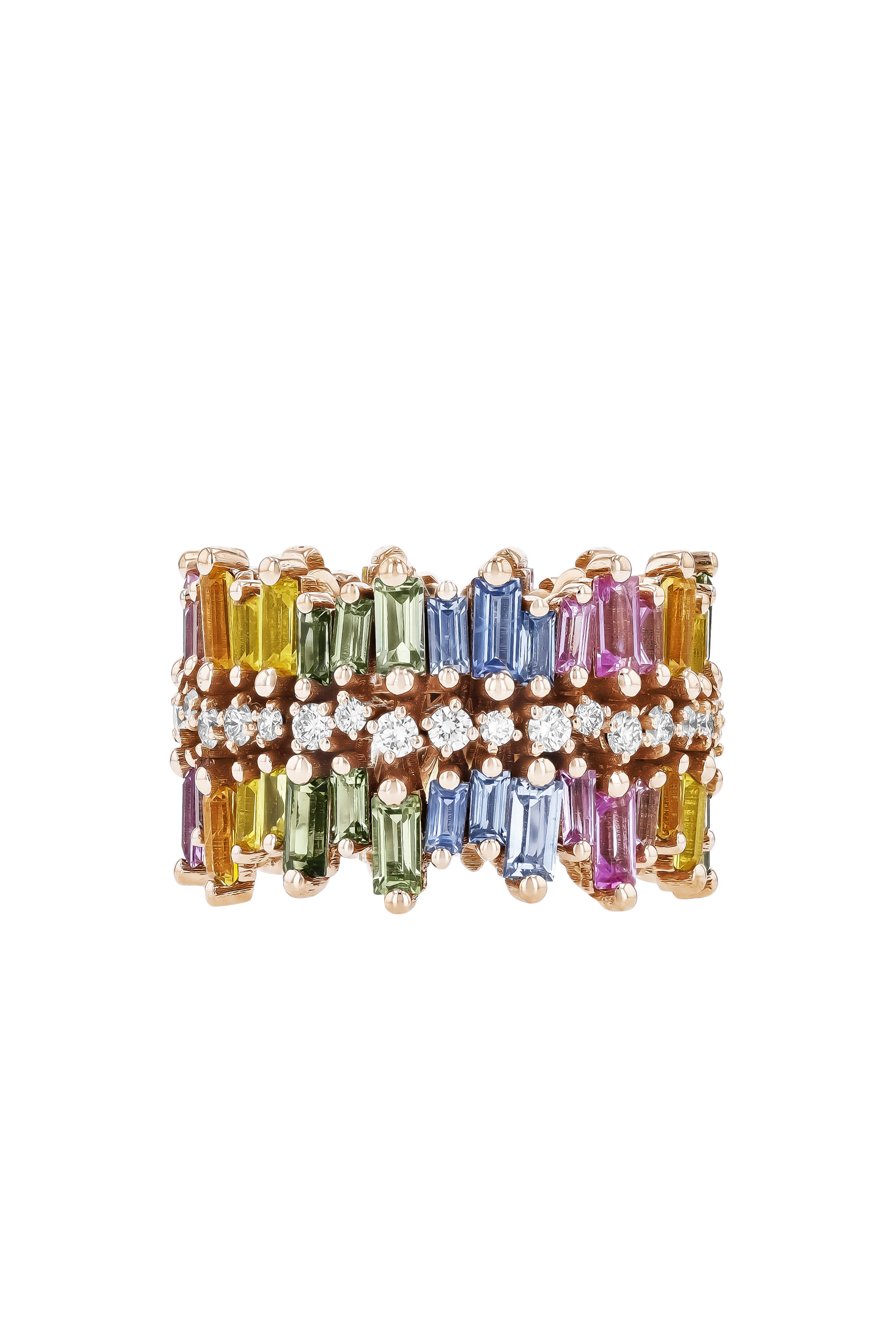 Shimmer Alaia Rainbow Eternity Band Ring, 18k Rose Gold & Sapphire, Diamonds