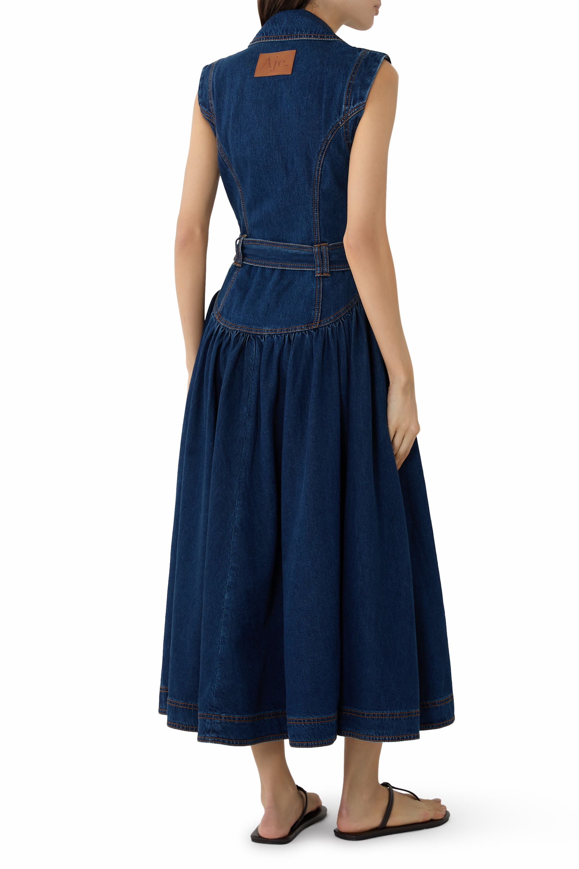 Elena Belted Denim Midi Dress