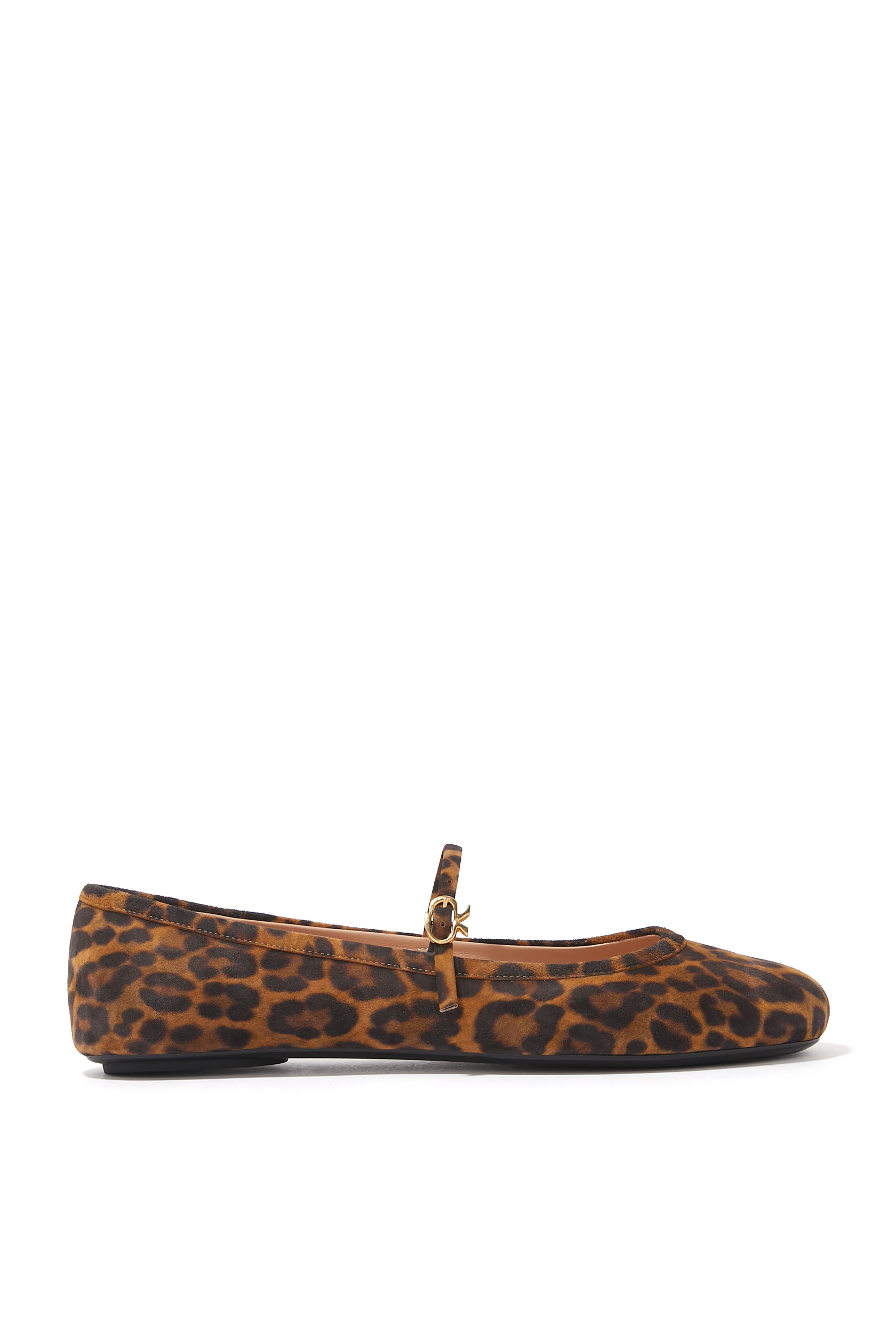 Carla Leopard Print Suede Ribbon Strap Ballerinas